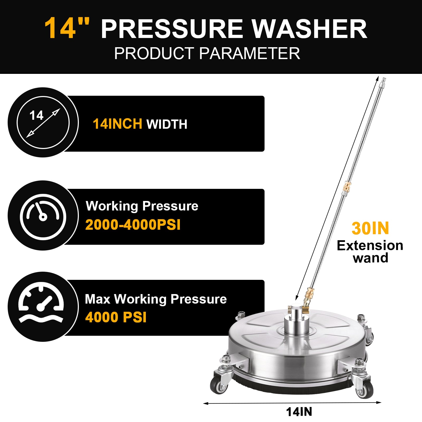 14インチ高圧洗浄機用表面クリーナー ステンレススチール製表面クリーナーアタッチメント