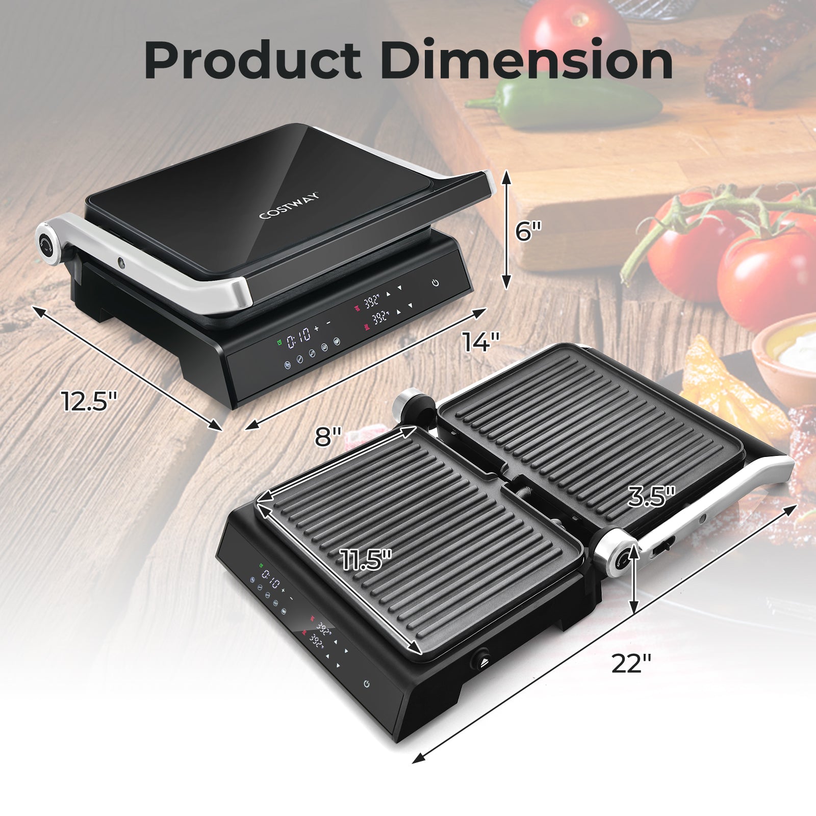 3 in 1 Indoor Electric Panini Press Grill with LED Display