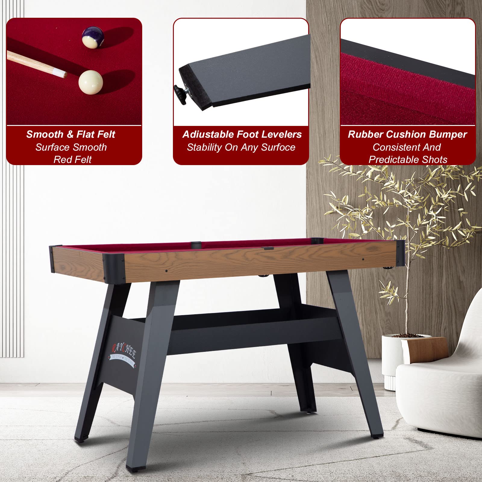 4フィートのプールテーブル、ポータブルビリヤードテーブル(キュースティック2本、ボールフルセット、トライアングル、チョーク、ブラシ付き)