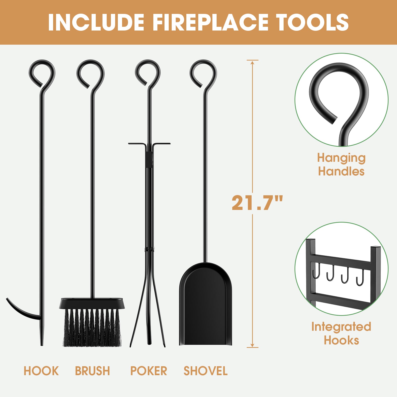 33.5インチ スチール製薪ラック 暖炉用ログホルダー 暖炉用ツール付き