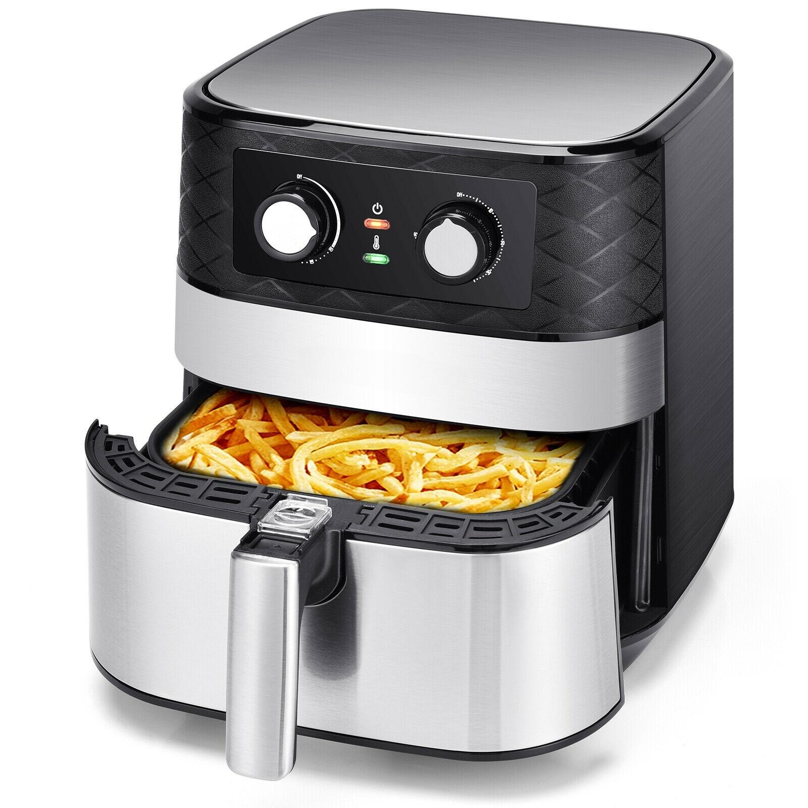 1700W 5.3 QT 電気ホットエアーフライヤー(ステンレススチール、ノンスティックフライバスケット付き)