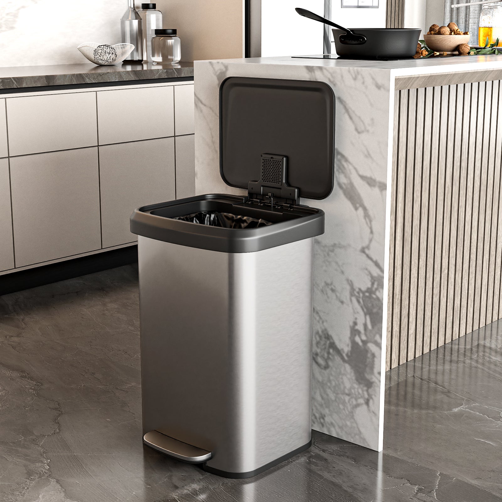 13.2ガロンステップゴミ箱(ソフトクローズ蓋と消臭剤付き)