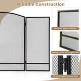 3パネル折りたたみ式暖炉スクリーン(鍛造金属メッシュ付き)