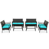 強化ガラスコーヒーテーブル付きラタンコンビネーションセット4点