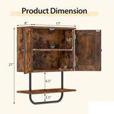 2ドアバスルーム壁掛け式薬品キャビネット(オープンシェルフとタオルラック付き)