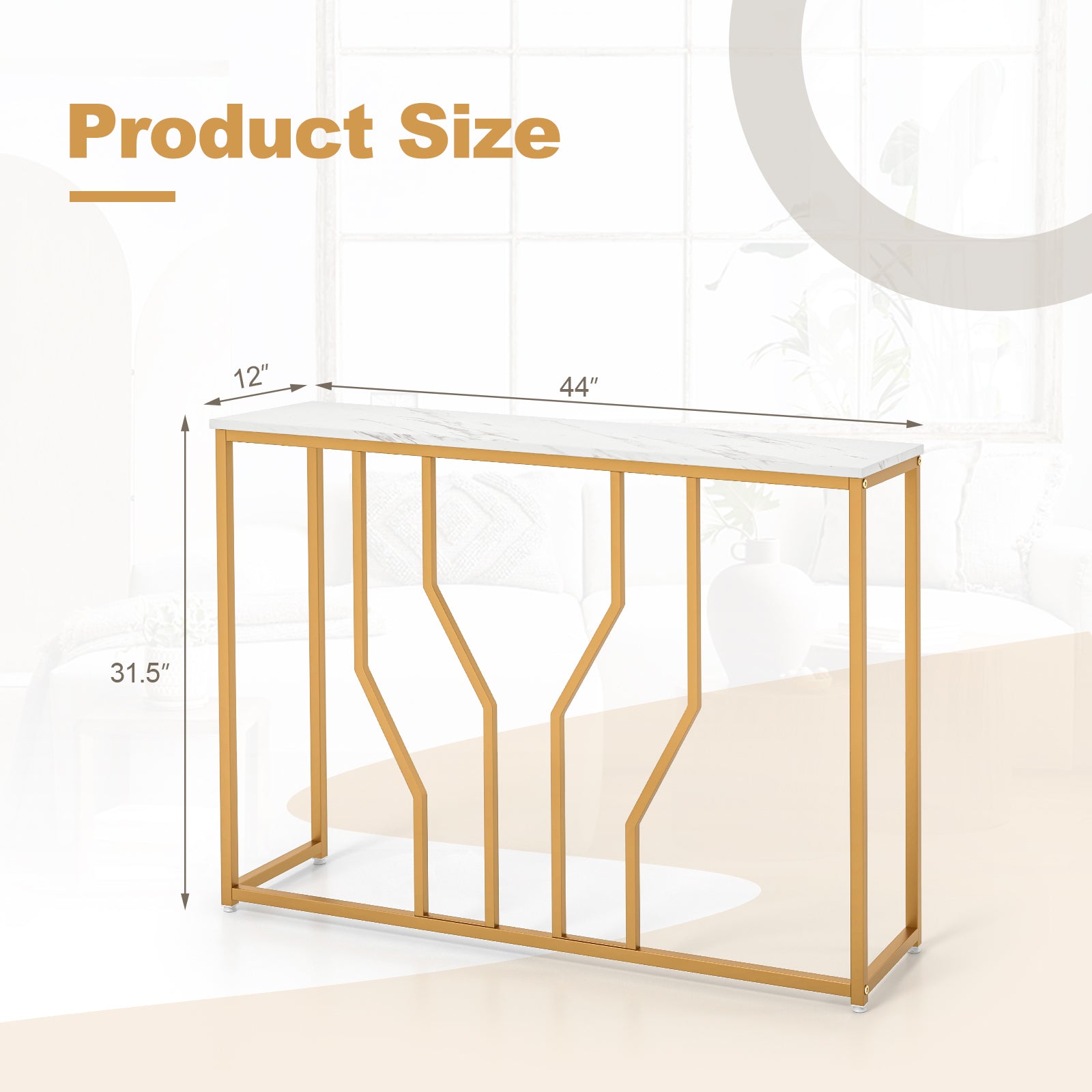 44インチ モダンホワイト玄関テーブル(人工大理石天板付き)-ホワイト