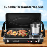 2-in-1 ガスキャンプグリル&ストーブ 取り外し可能な脚付き ブラック