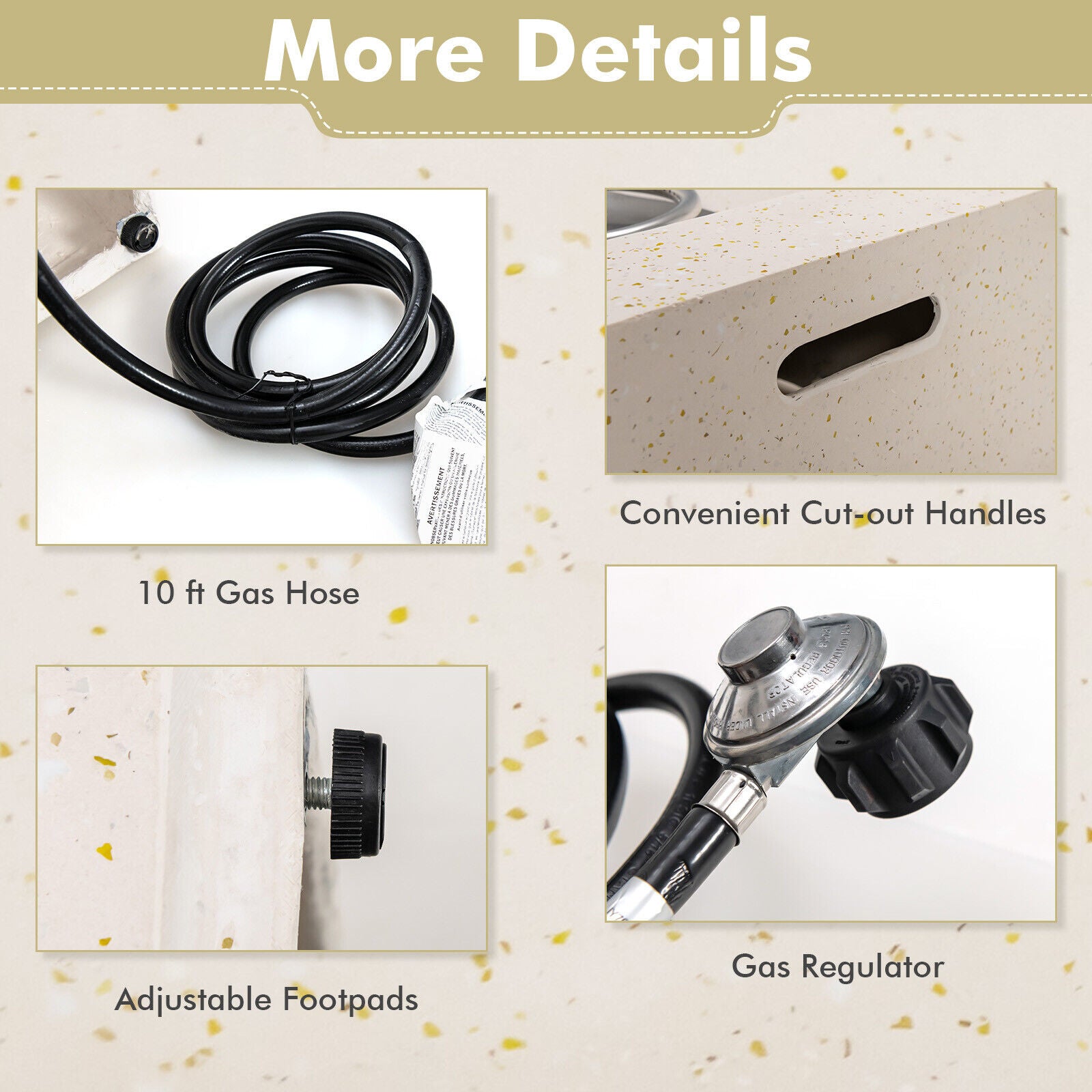 42インチ 50,000 BTU 長方形 テラゾ ファイヤーピットテーブル PVCカバー付き ホワイト