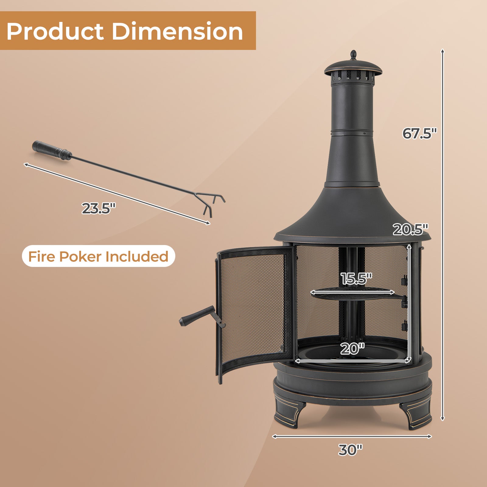 30インチの屋外ファイヤーピット(グリル付き)庭、裏庭、バーベキュー、焚き火、デッキ、パティオ用