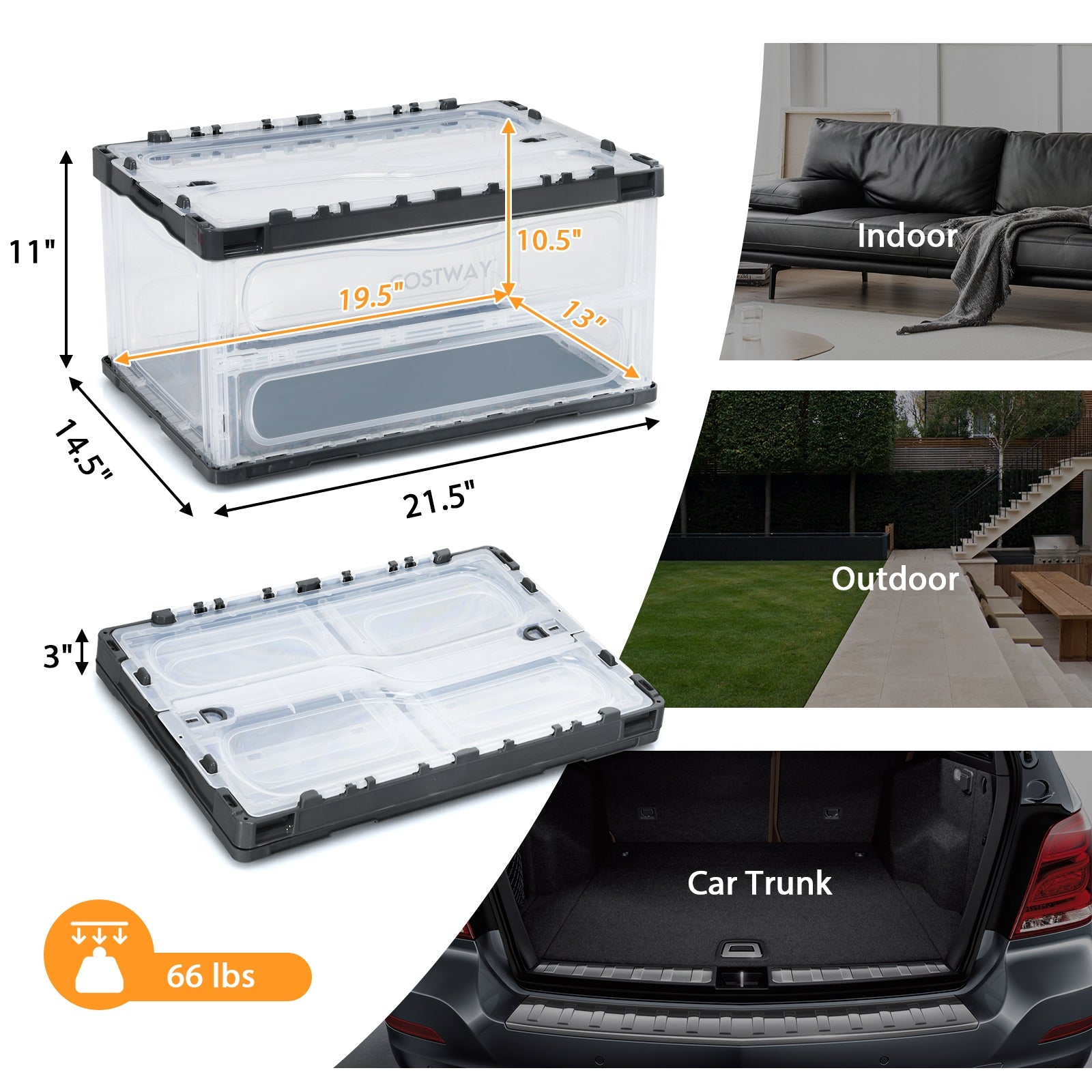 折りたたみ・積み重ね可能な蓋付きプラスチック収納ボックス4個パック