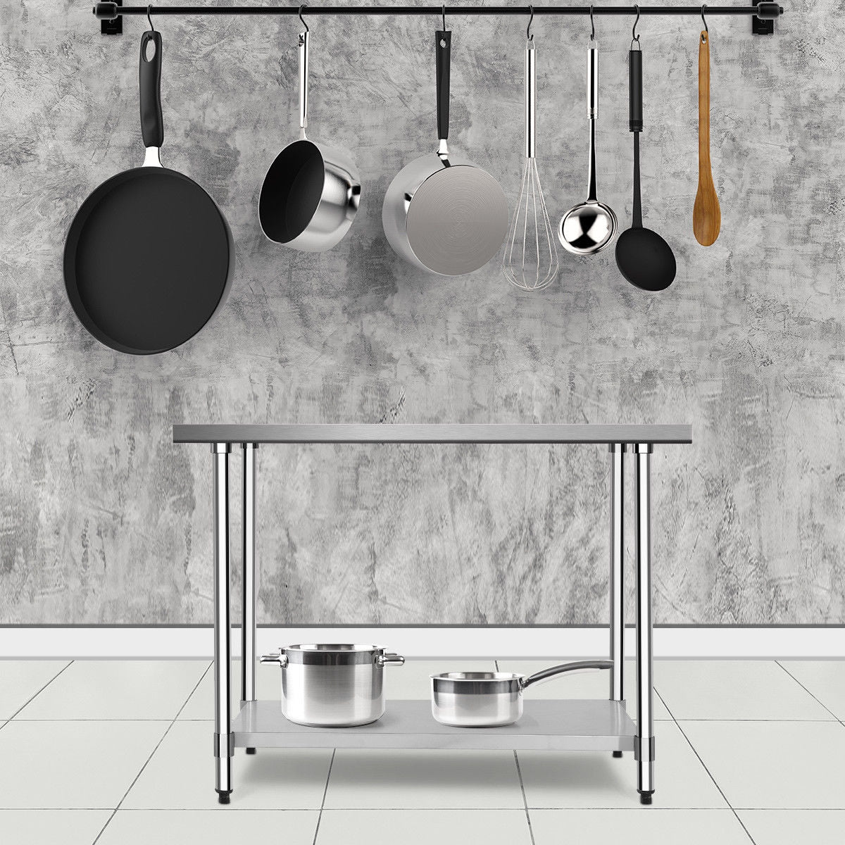 30 x 48インチのステンレススチール製テーブル、業務用キッチン作業台