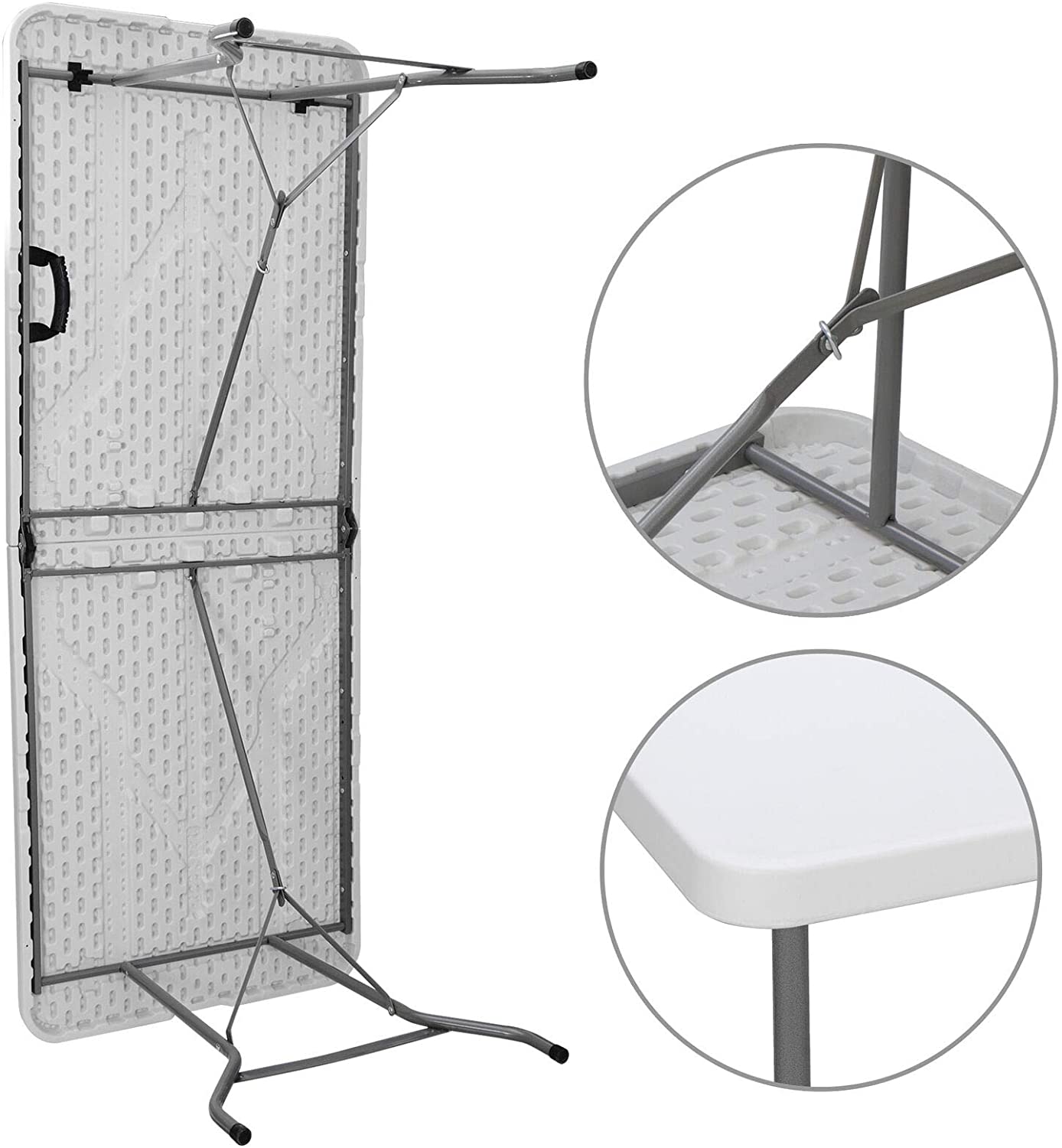 SKONYON 折りたたみ式ユーティリティテーブル 6フィート 半分に折りたためる ポータブル プラスチック ピクニック パーティー ダイニング キャンプ テーブル ホワイト