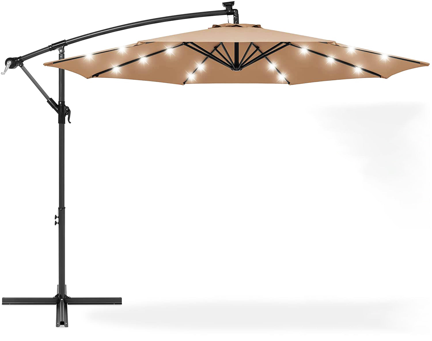 10 フィート スチール カンチレバー ソーラー LED オフセット 屋外パティオ傘 ベージュ