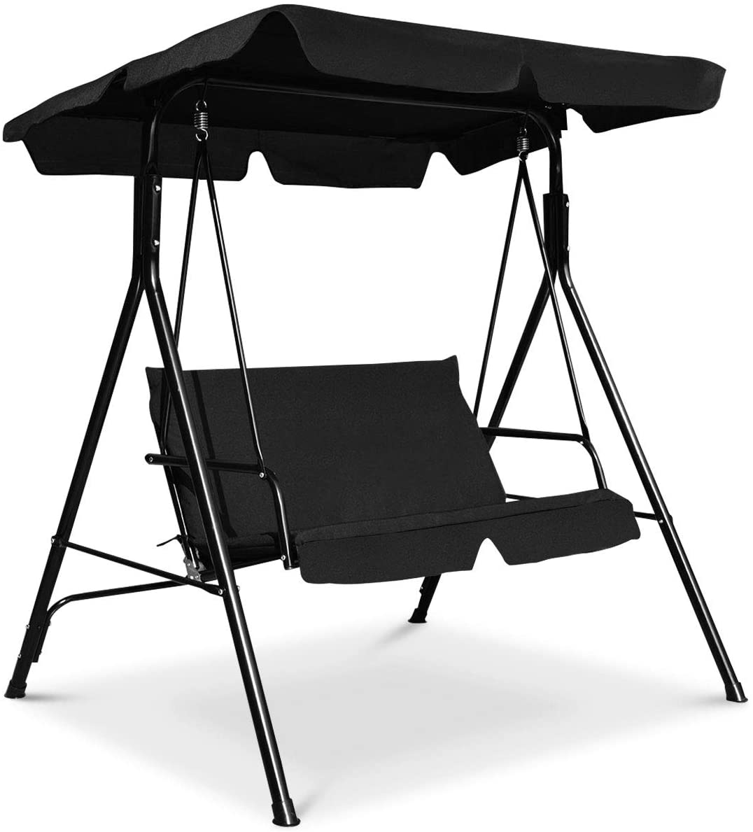 2人用スチール製屋外パティオスイング(キャノピー付き)