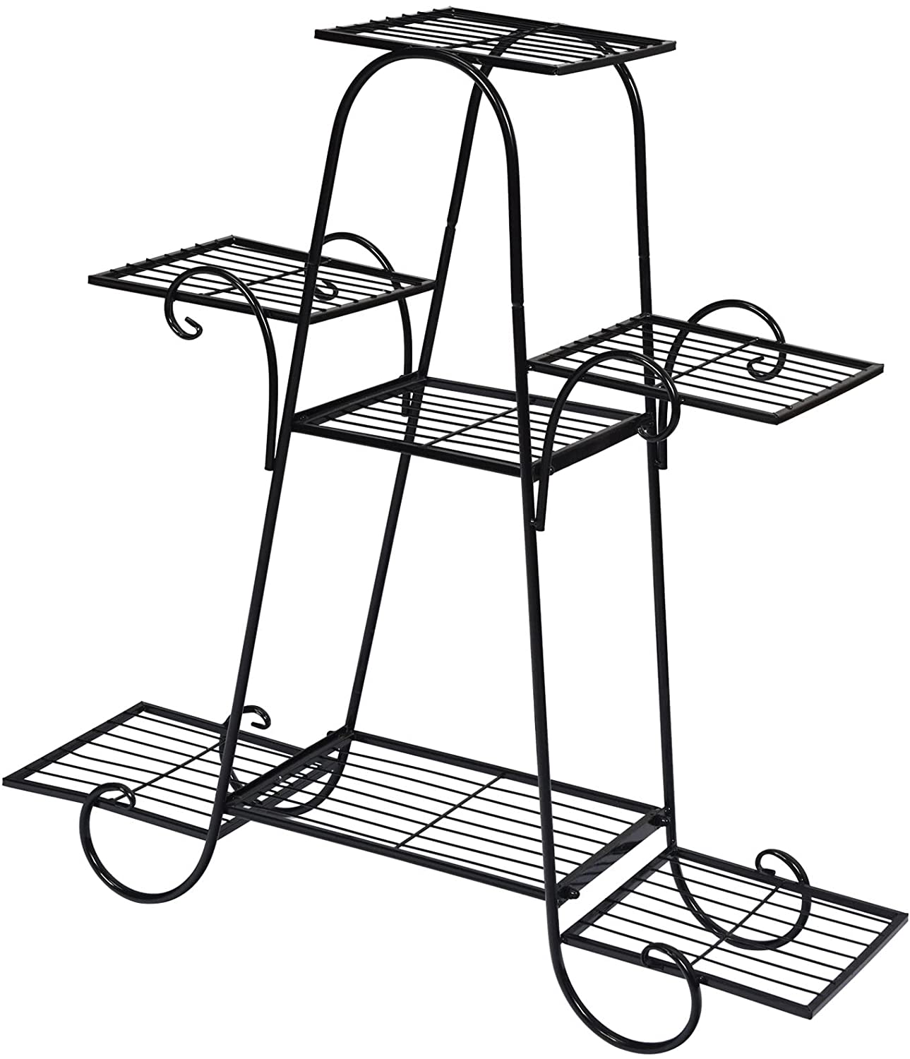 高さ32.5インチ 屋内/屋外用 ブラックメタルプラントスタンド(7段)