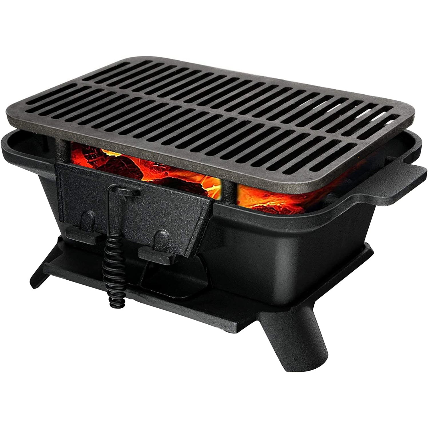 Heavy-Duty Portable Cast Iron Charcoal Grill in Black