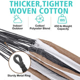 10 フィートの布製コットン ハンモック ベッド、省スペース スチール スタンド付き、ブラウン ストライプ (耐荷重 450 ポンド、キャリーバッグ付属)