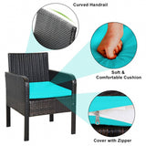 4ピース ウィッカー アウトドア パティオ 会話用座席セット ブルー クッションとコーヒーテーブル付き