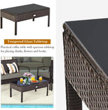 4ピース ウィッカー アウトドア パティオ コンビネーション セット タン クッションとコーヒーテーブル付き