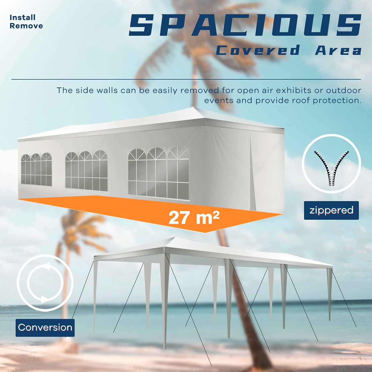 10フィート x 30フィート ホワイト キャノピー テント 頑丈なウェディング パーティー テント キャノピー 取り外し可能なサイドウォール 8 枚付き