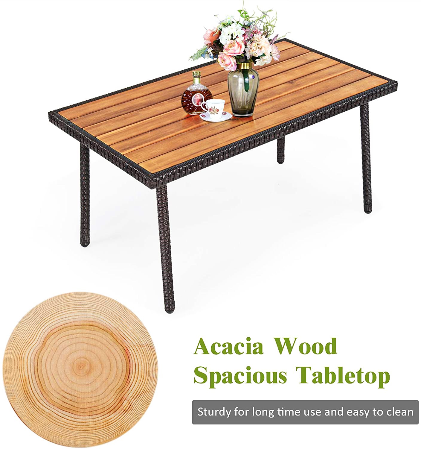 ウィッカー製屋外パティオ会話用座席セット 4点セット ベージュクッションとコーヒーテーブル付き