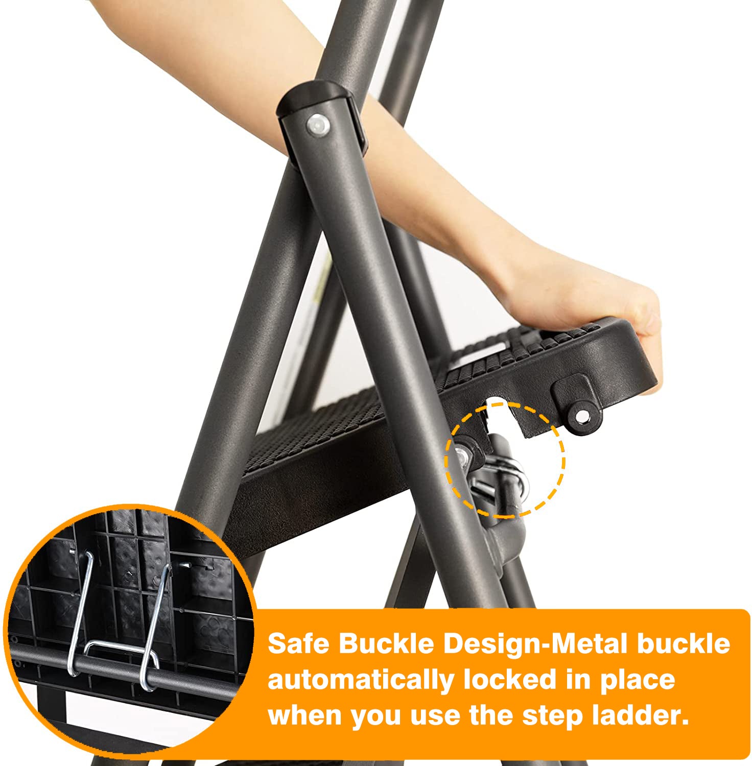 3段プログレードスチールステップスツール、330ポンドの耐荷重、タイプIAデューティ定格