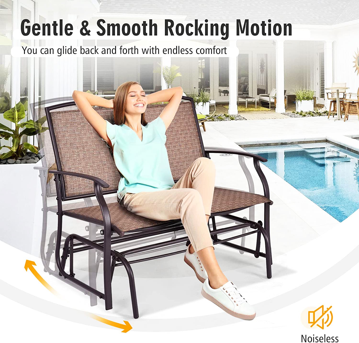 2人用ブラウンメタル屋外ベンチ