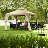 10 ft. x 10 ft. Beige Outdoor Patio Gazebo Canopy with Polyester Roof and Mesh Curtains