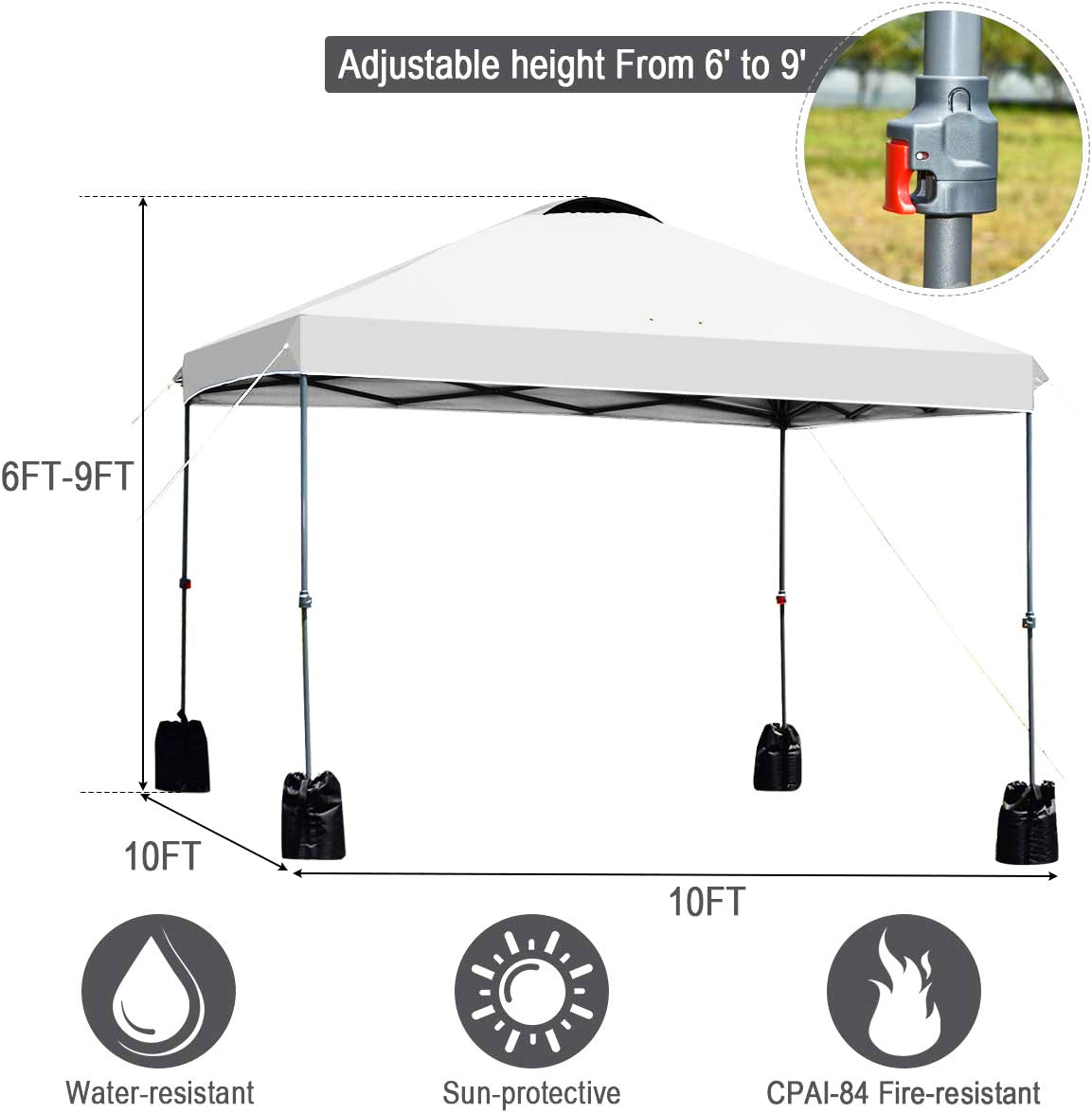 10 フィート x 10 フィート ホワイト インスタント キャノピー ポップアップ テント