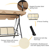 3人用ブラウンメタル屋外パティオスイングチェア、丈夫なテキスタイルシート付き