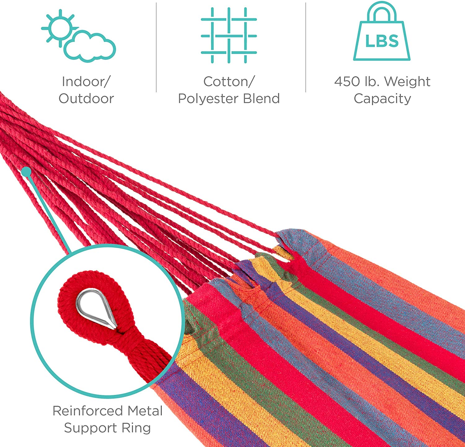 10 フィート ファブリック コットン ハンモック ベッド、省スペース スチール スタンド付き、トロピカル (耐荷重 450 ポンド、プレミアム キャリーバッグ付属)