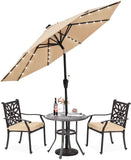 10 フィート スチール マーケット ティルト パティオ アンブレラ クランクとソーラー LED 付き タン