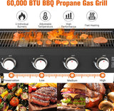 4バーナープロパンガスグリル(グリドルトップ付き、黒)