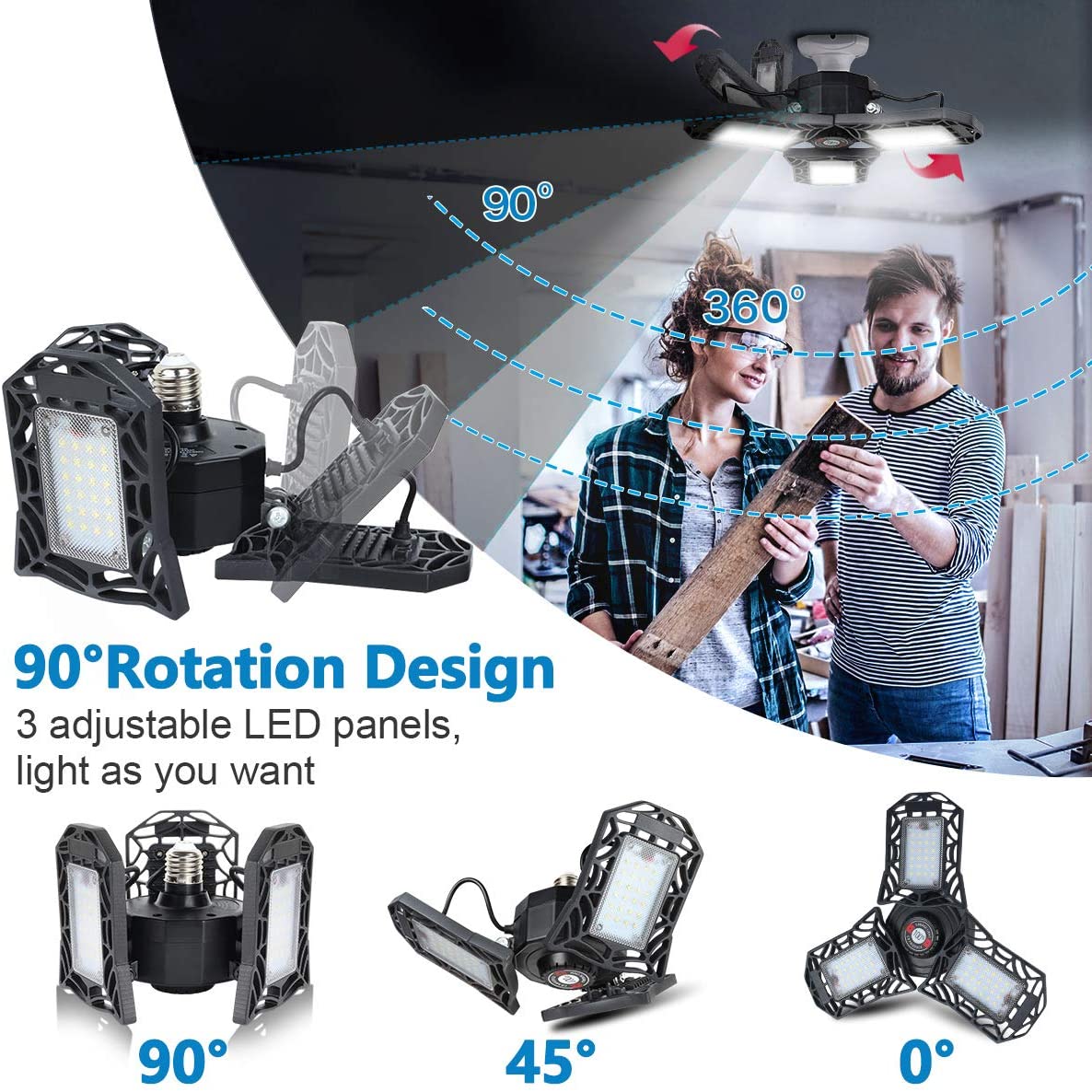 LED ガレージ ライト 110V E26 超高輝度 調節可能 LED ショップ ライト ガレージ、ワークショップ、作業台、納屋、倉庫、全エリア、地下室用