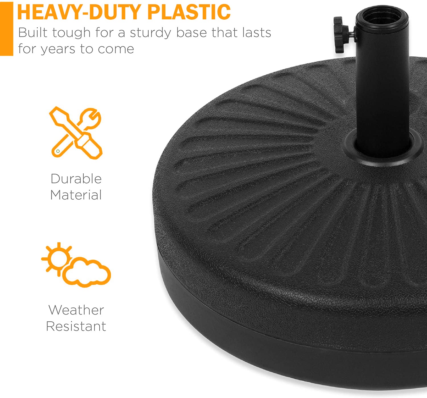 20インチ 丸型プラスチック製パティオ傘ベース(黒)