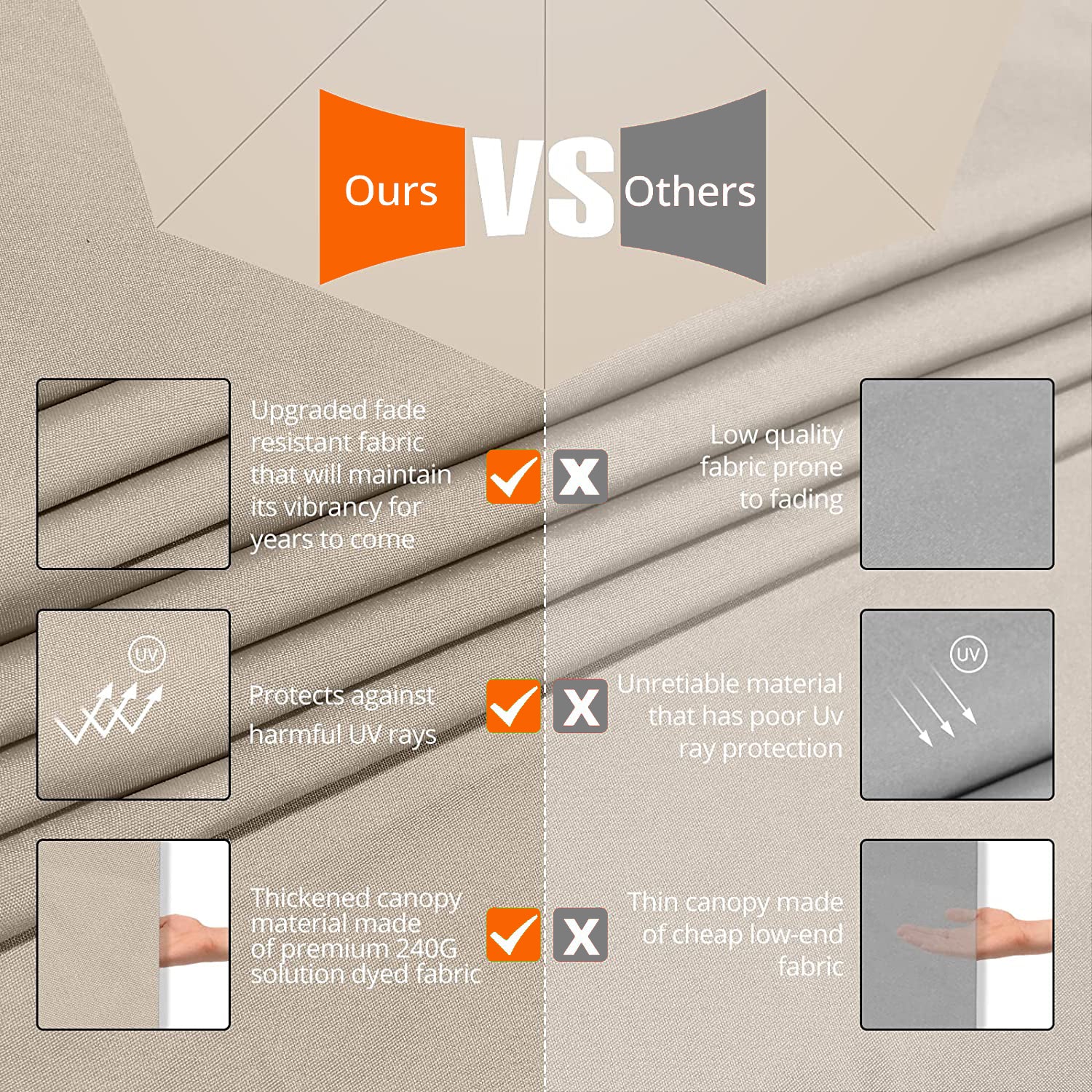 10 フィート スチール カンチレバー オフセット 屋外パティオ傘 タン