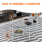 35インチ シルバー ミディアム オーバル ガラス コーヒー テーブル 棚付き