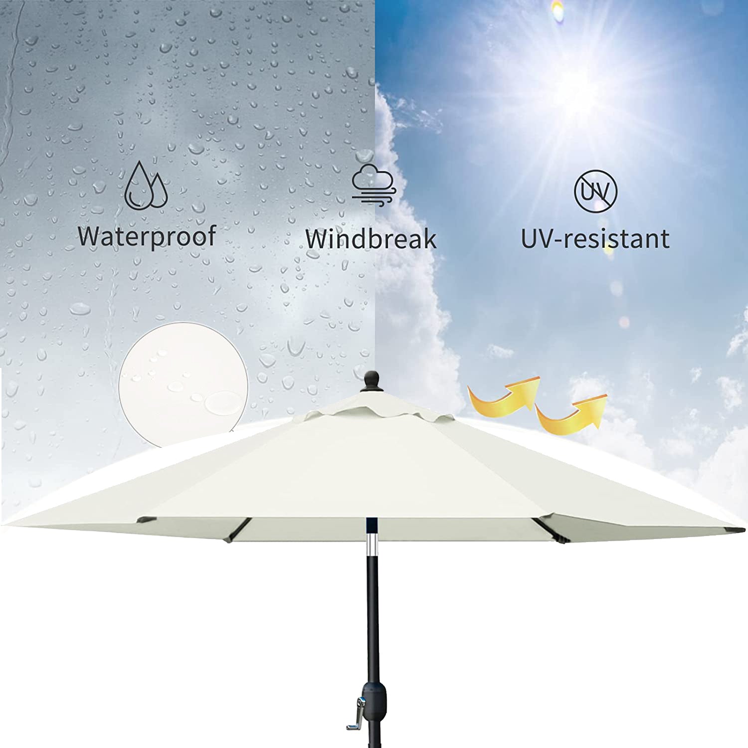 7.5 フィート マーケット アウトドア パティオ アンブレラ プッシュ ボタン チルト & クランク付き ベージュ