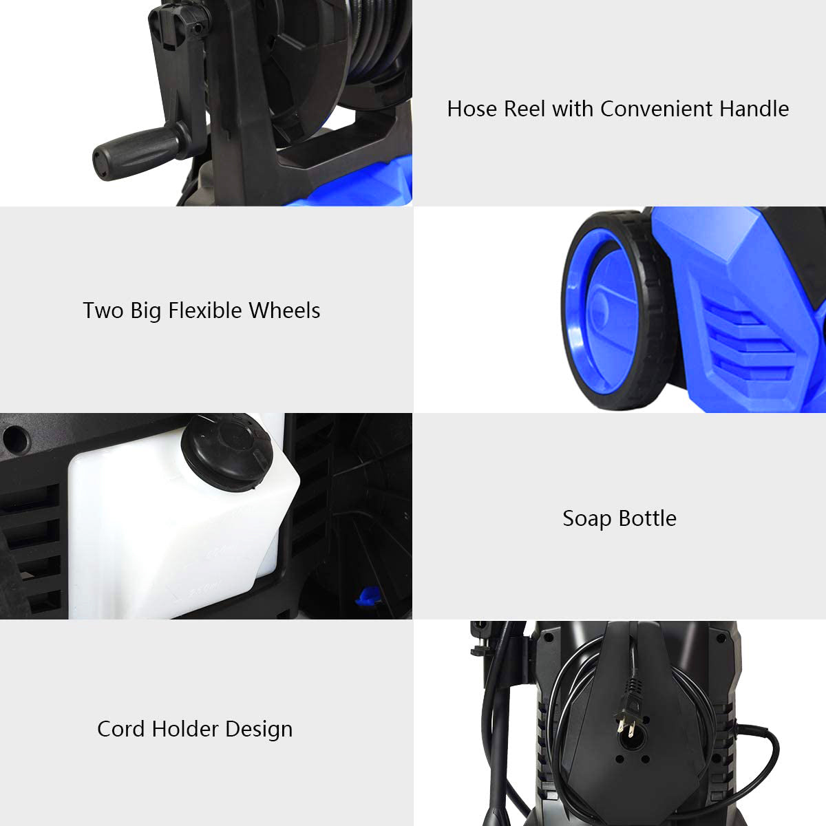 最大 3000 PSI、2 GPM、13 アンペア冷水電動高圧洗浄機、5 つのノズル付き