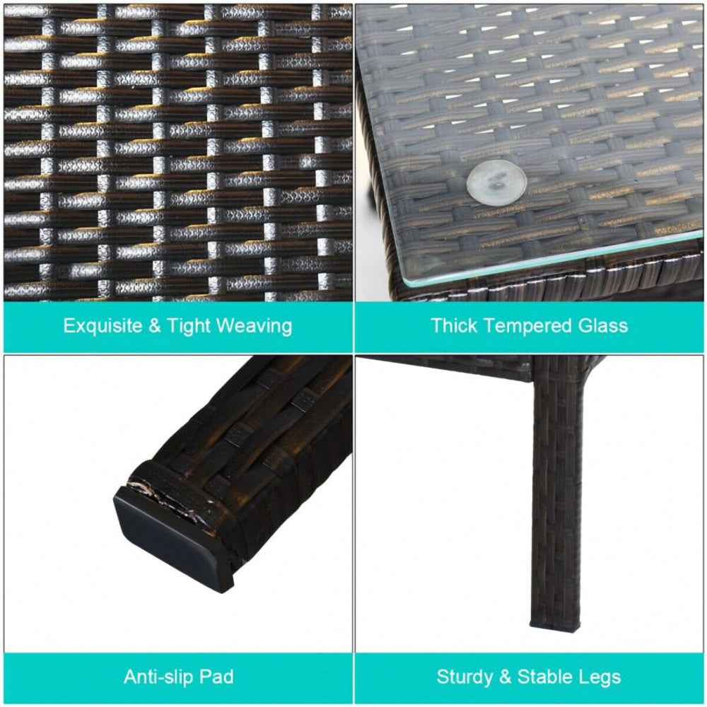 4ピース ウィッカー アウトドア パティオ 会話用座席セット ブルー クッションとコーヒーテーブル付き