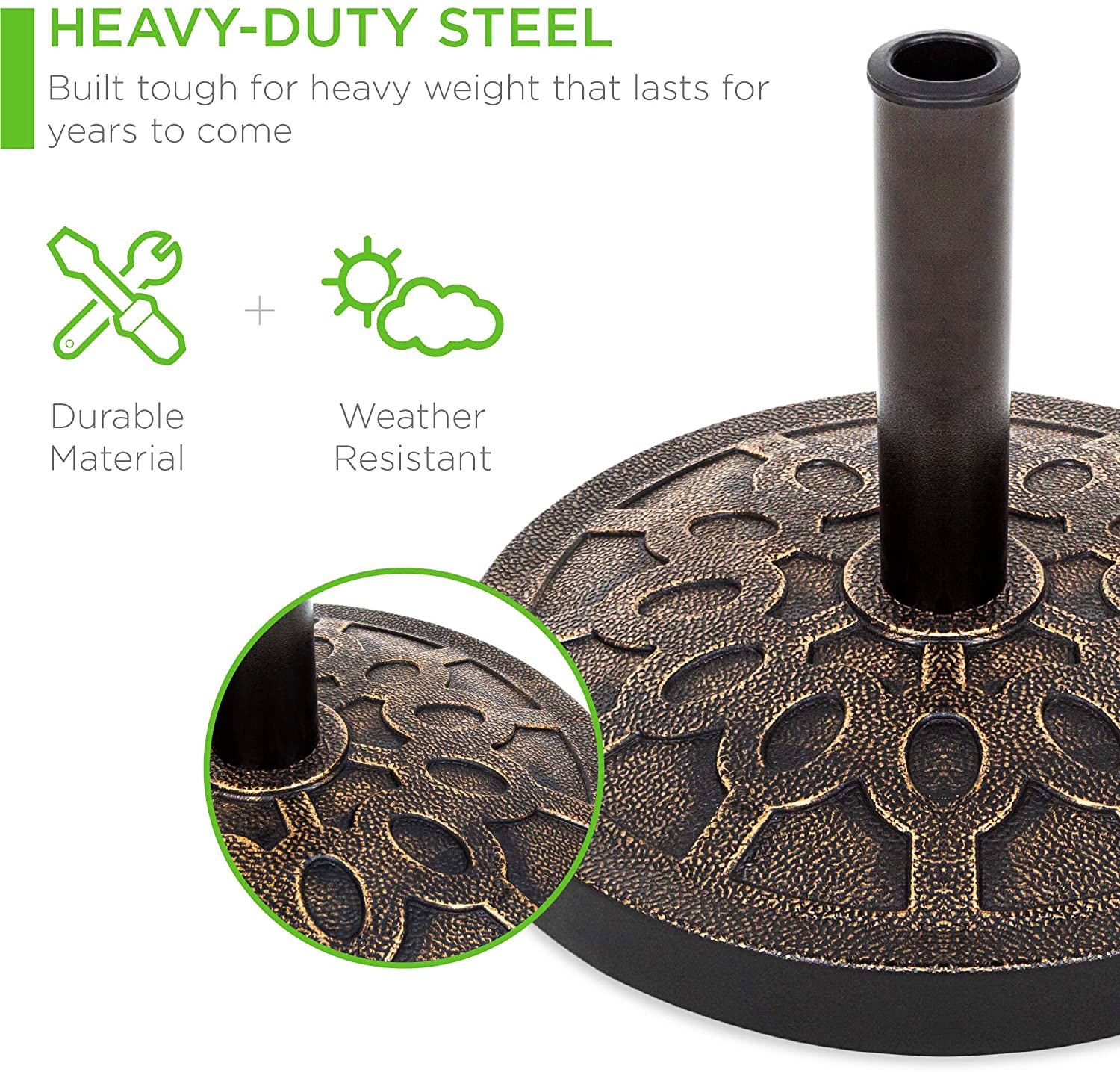 27.5 ポンド 円形織り 樹脂製パティオ傘ベース アンティークブロンズ