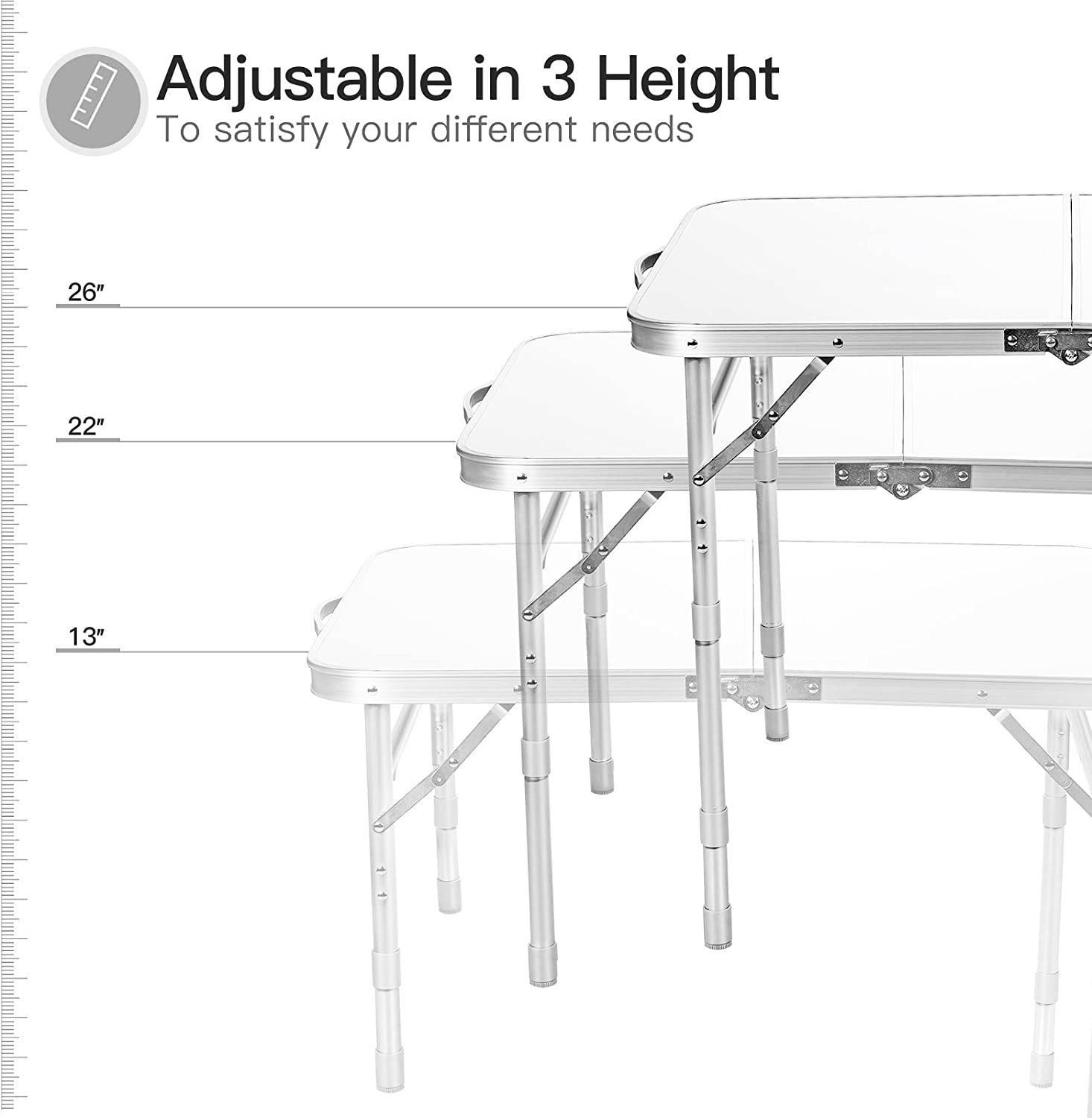 高さ26インチの長方形アルミ製折りたたみ式ポータブル屋外ピクニックテーブル