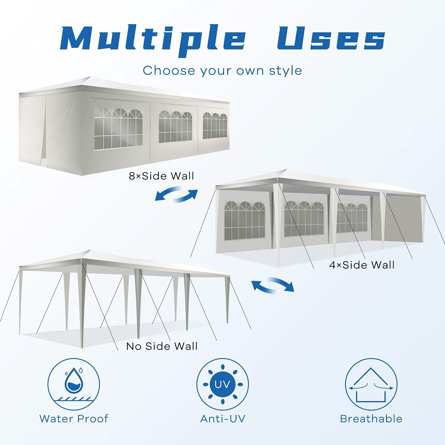 10フィート x 30フィート ホワイト キャノピー テント 頑丈なウェディング パーティー テント キャノピー 取り外し可能なサイドウォール 8 枚付き