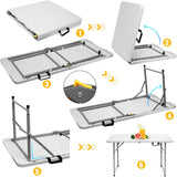4フィート ホワイト 高さ調節可能 半分に折りたためる プラスチック 屋外用 ピクニック折りたたみテーブル