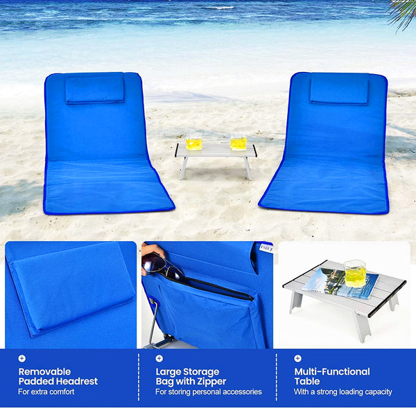 5Position Outdoor Folding Beach Lounge Chair Mat with Table Skonyon