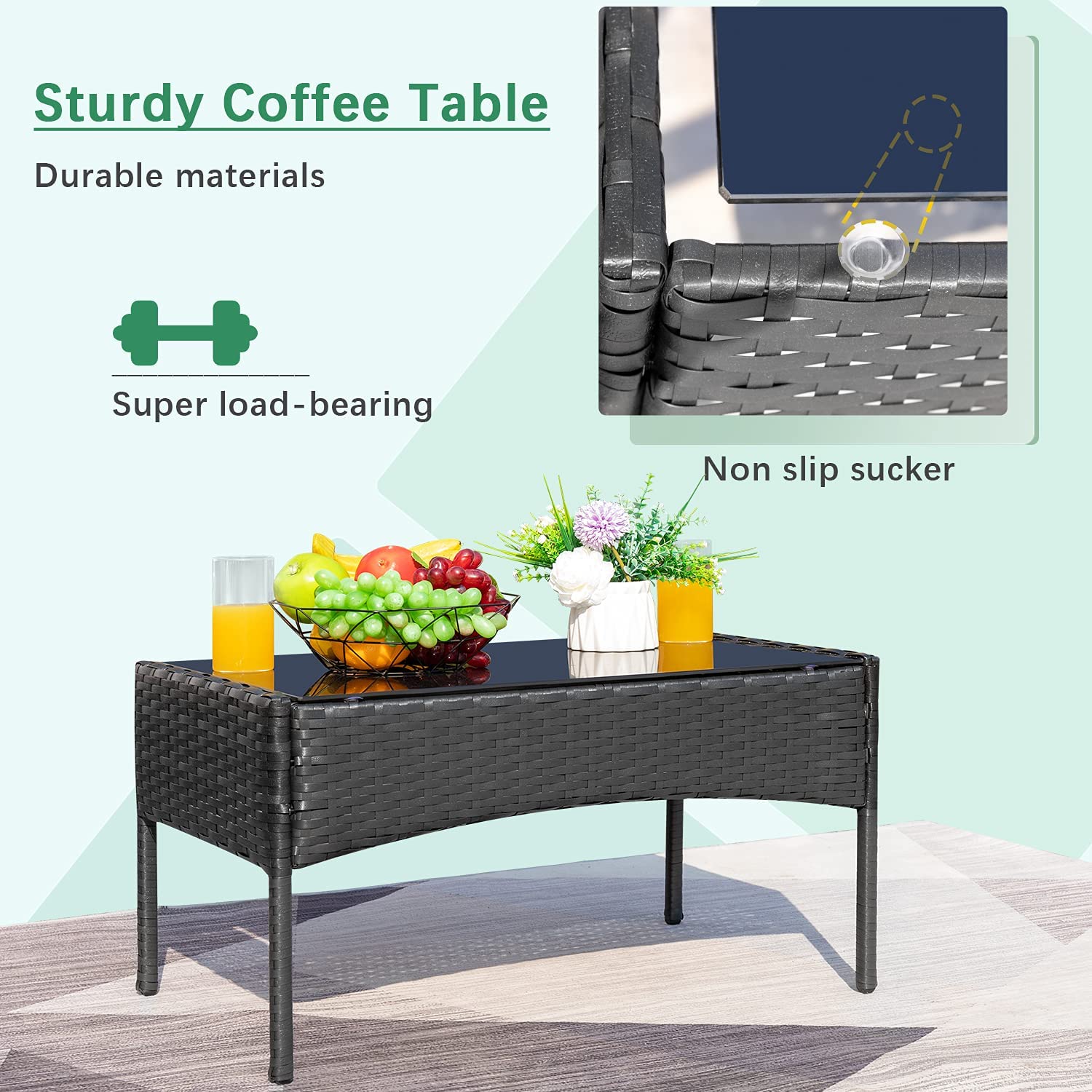 4ピース スチール製屋外パティオウィッカーコンバクションセット パープルクッション付き