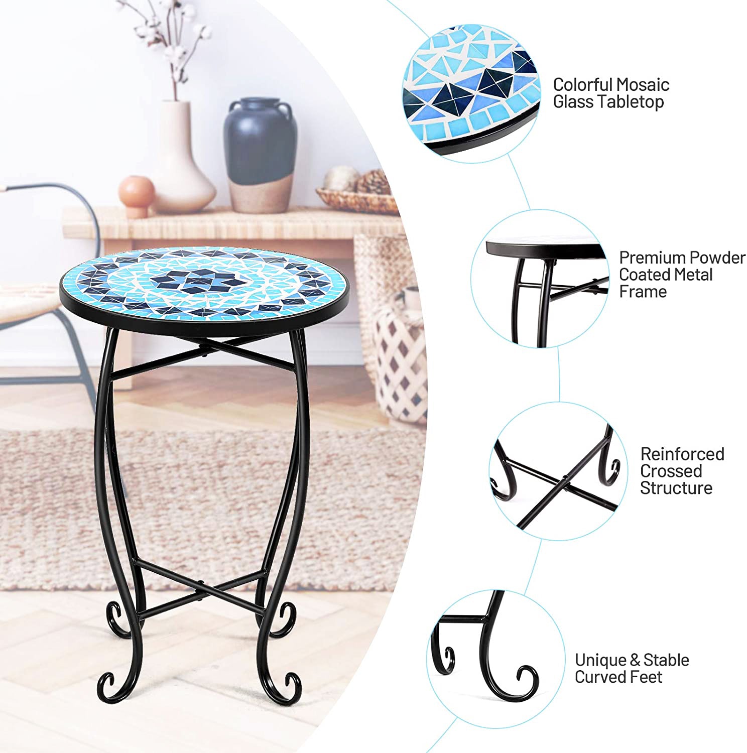 高さ21インチ 屋内/屋外用 ブラック スチール プラントスタンド