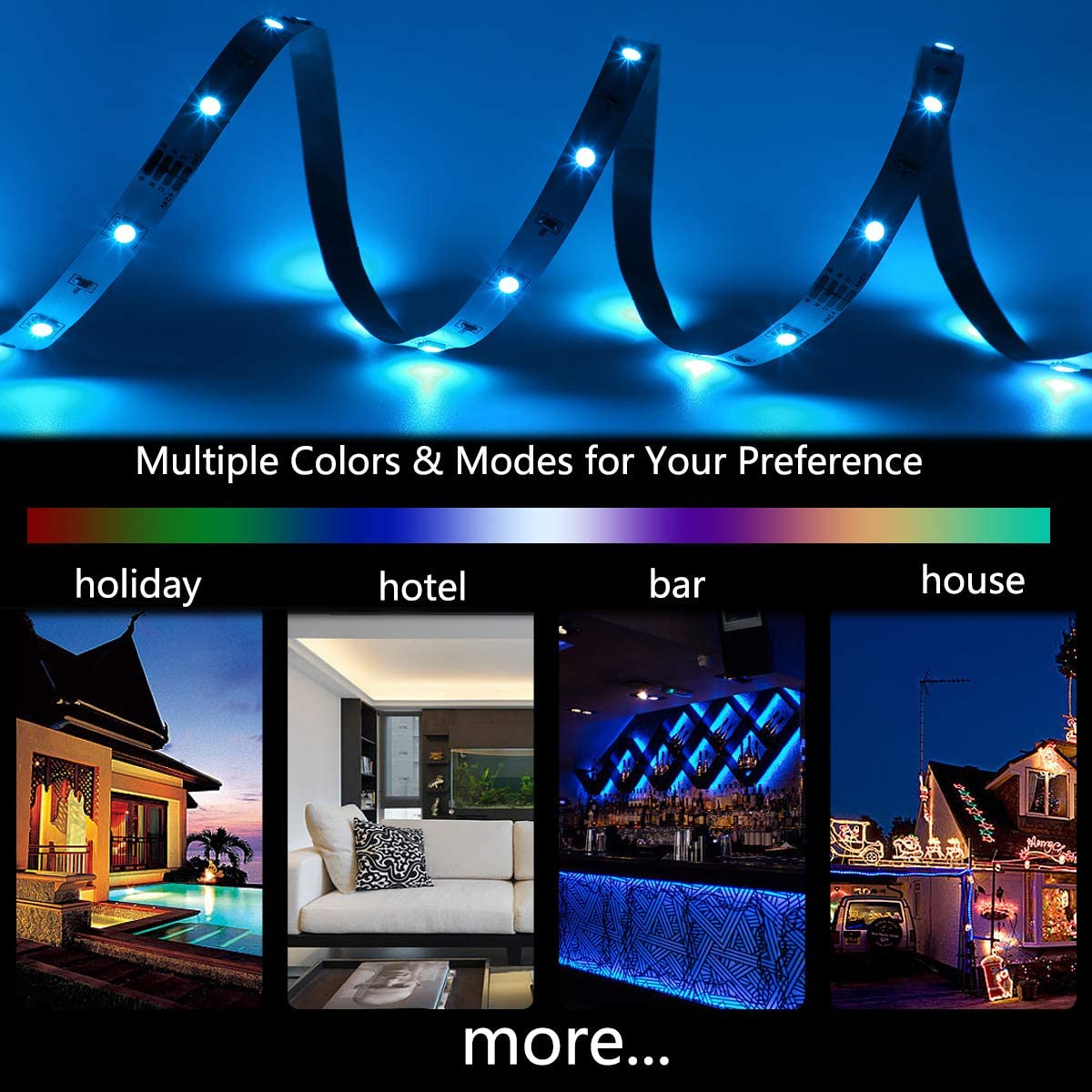 LED ライトストリップ、16.4 フィート RGB LED ライトストリップ 5050 LED テープライト、リモコン付きカラー変更 LED ロープライト、家庭用