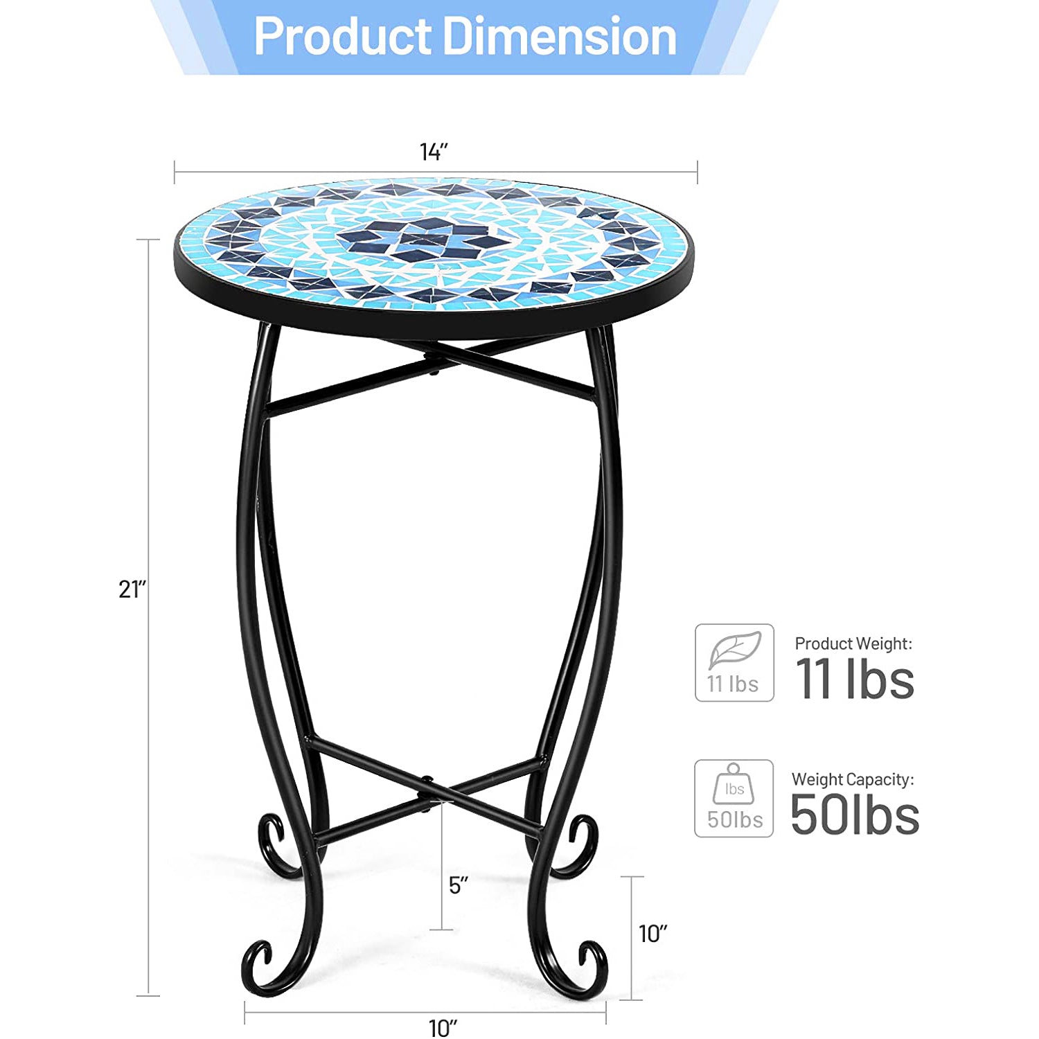 高さ21インチ 屋内/屋外用 ブラック スチール プラントスタンド