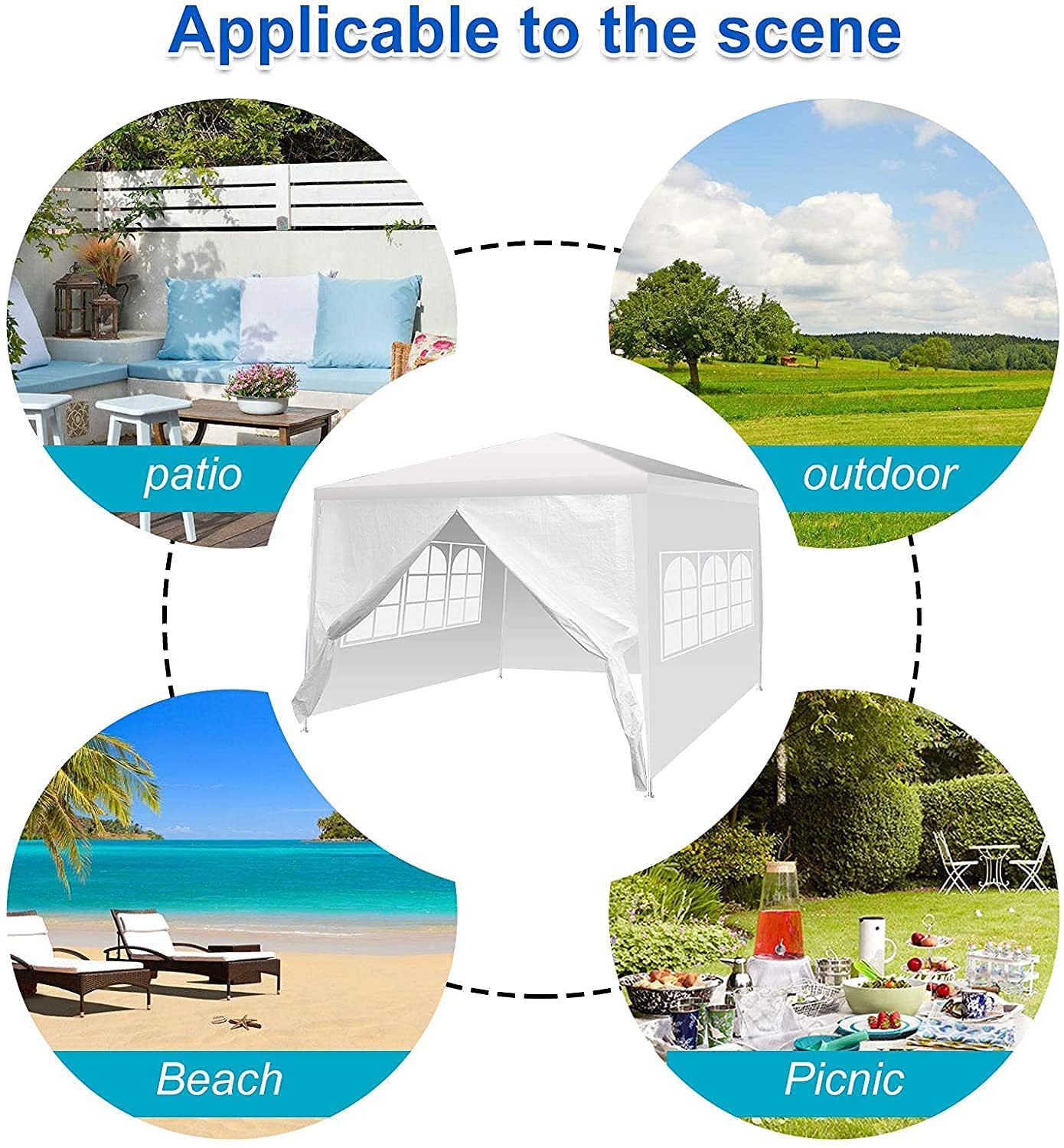 10フィート x 10フィート ホワイト キャノピー テント 頑丈なウェディング パーティー テント キャノピー 取り外し可能なサイドウォール 4つ付き